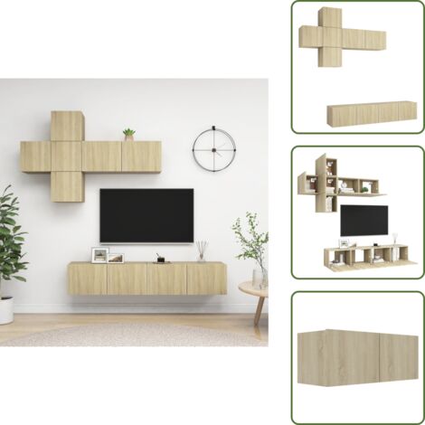 The Living Store Set di Mobili Porta TV 7 pz Rovere Sonoma in Legno Multistrato - Armadio TV