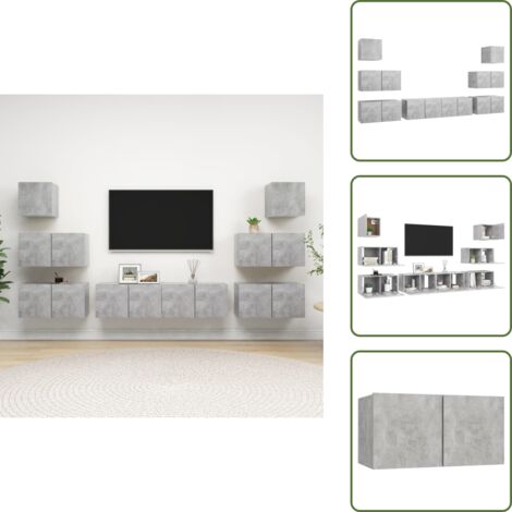 The Living Store Set di Mobili Porta TV 8 pz Grigio Cemento in Legno Multistrato - Armadio TV