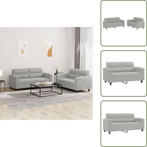 The Living Store Set Divani 2 pz con Cuscini Grigio Chiaro in Tessuto Microfibra - Divano in microfibra