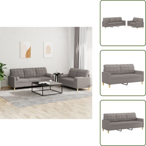 The Living Store Set Divani 2 pz con Cuscini Tortora in Tessuto - Divano a 3 posti