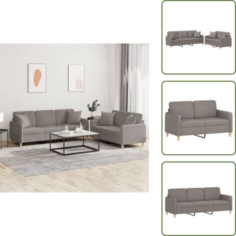 The Living Store Set Divani 2 pz con Cuscini Tortora in Tessuto - Divano a 3 posti