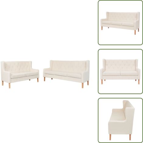 The Living Store Set Divani 2 pz in Tessuto Bianco Crema - Divano a 3 posti