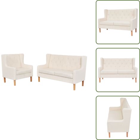 The Living Store Set Divani 2 pz in Tessuto Bianco Crema - Poltrona