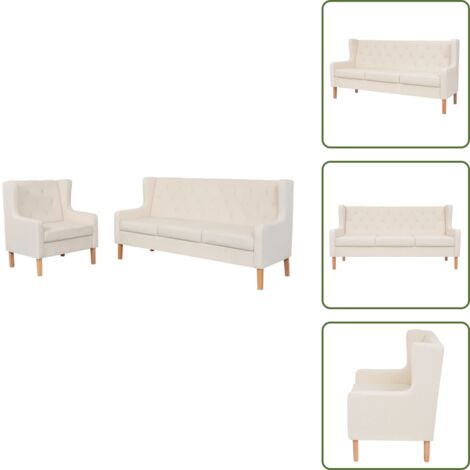 The Living Store Set Divani 2 pz in Tessuto Bianco Crema - Poltrona in tessuto