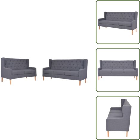 The Living Store Set Divani 2 pz in Tessuto Grigio - Divano a 3 posti