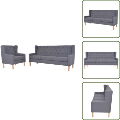 The Living Store Set Divani 2 pz in Tessuto Grigio - Poltrona in tessuto