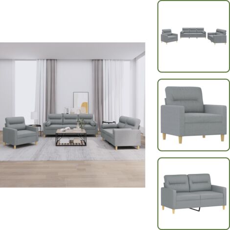 The Living Store Set Divani 3 pz con Cuscini Grigio Chiaro in Tessuto - Divano a 3 posti