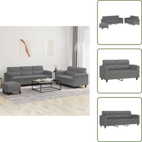 The Living Store Set Divani 3 pz con Cuscini Grigio Scuro in Tessuto Microfibra - Divano a 3 posti