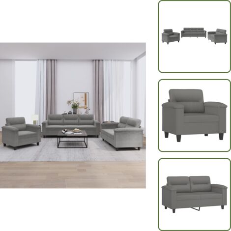 The Living Store Set Divani 3 pz con Cuscini Grigio Scuro in Tessuto Microfibra - Divano a 3 posti