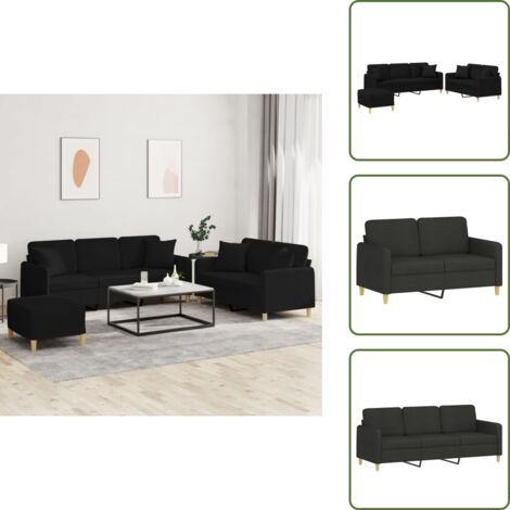 The Living Store Set Divani 3 pz con Cuscini Nero in Tessuto - Divano a 3 posti