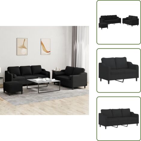 The Living Store Set Divani 3 pz con Cuscini Nero in Tessuto - Divano a 3 posti