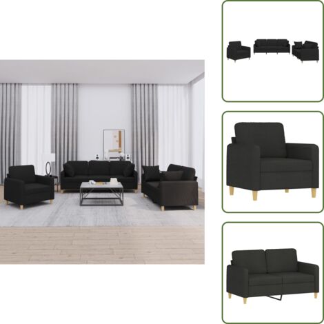 The Living Store Set Divani 3 pz con Cuscini Nero in Tessuto - Divano in tessuto