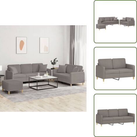 The Living Store Set Divani 3 pz con Cuscini Tortora in Tessuto - Divano a 3 posti