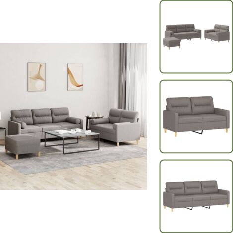 The Living Store Set Divani 3 pz con Cuscini Tortora in Tessuto - Divano a 3 posti