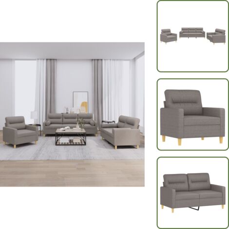 The Living Store Set Divani 3 pz con Cuscini Tortora in Tessuto - Divano a tre posti