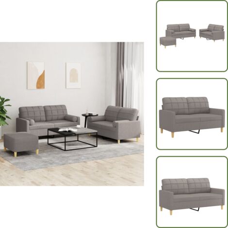The Living Store Set Divani 3 pz con Cuscini Tortora in Tessuto - Divano con cuscini