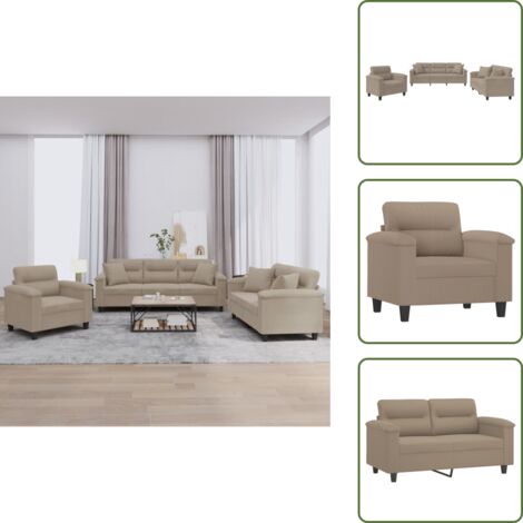 The Living Store Set Divani 3 pz con Cuscini tortora in Tessuto Microfibra - Divano a 3 posti