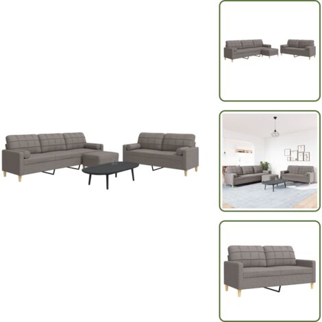 The Living Store Set Divani 3 pz con Poggiapiedi e Cuscini Tortora in Tessuto - Divano a 3 posti