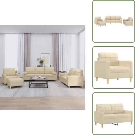 The Living Store Set Divani 4 pz con Cuscini Crema in Tessuto - Cuscino