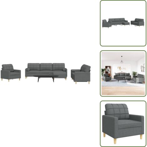 The Living Store Set Divani 4 pz con Poggiapiedi e Cuscini Grigio Scuro Tessuto - Cuscino