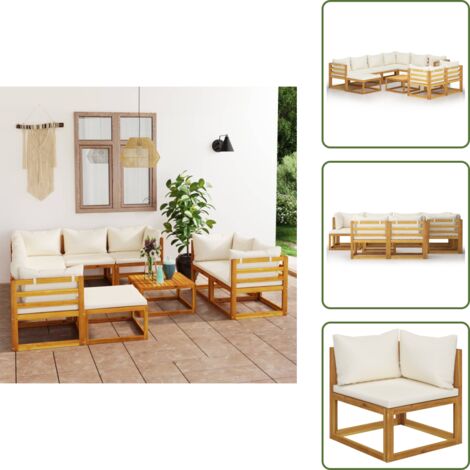 The Living Store Set Divani da Giardino 10 pz con Cuscini Crema Massello Acacia - Divano in legno