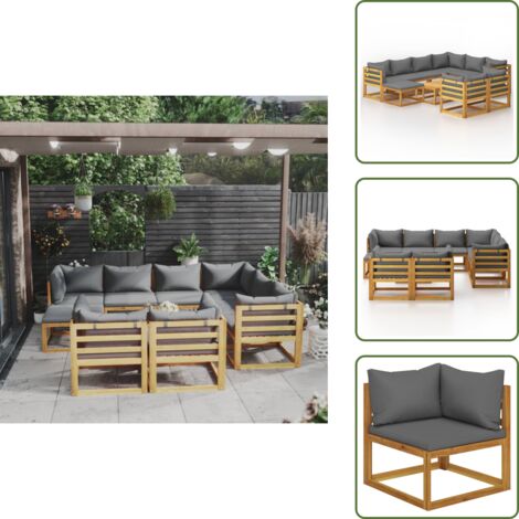 The Living Store Set Divani da Giardino 10 pz con Cuscini in Massello di Acacia - Divano in legno