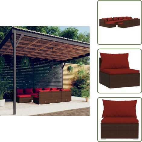 The Living Store Set Divani da Giardino 10 pz con Cuscini in Polyrattan Marrone - Divano da esterno