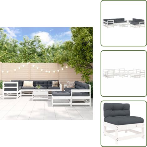 The Living Store Set Divani da Giardino 10 pz con Cuscini Legno Massello Bianco - Cuscini da giardino