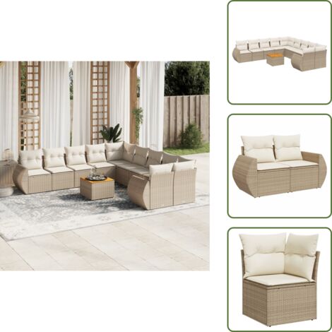 The Living Store Set Divani da Giardino 11 pz con Cuscini Beige in Polyrattan - Sedute da esterno