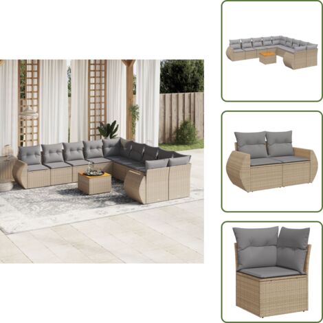 The Living Store Set Divani da Giardino 11 pz con Cuscini Beige in Polyrattan - Sedute da esterno