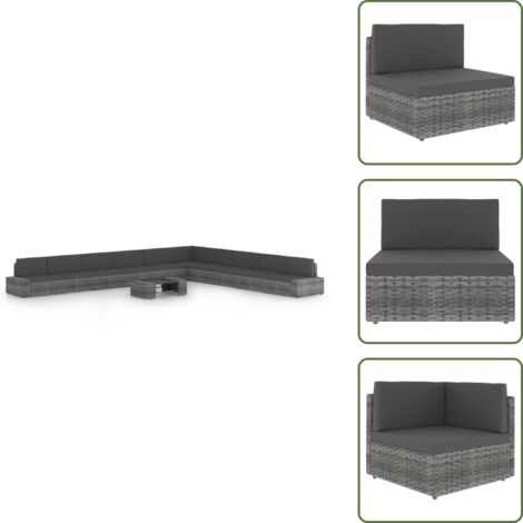 The Living Store Set Divani da Giardino 11 pz con Cuscini in Polyrattan Grigio - Sedile da giardino