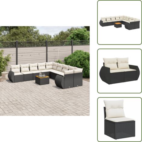 The Living Store Set Divani da Giardino 11 pz con Cuscini in Polyrattan Nero - Sedute da esterno