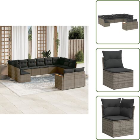 The Living Store Set Divani da Giardino 12 pz con Cuscini Grigio in Polyrattan - Sedute da esterno