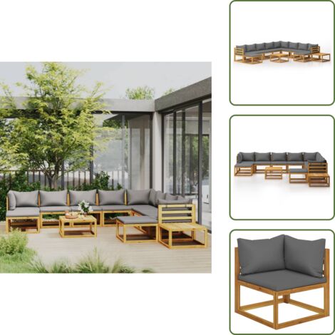 The Living Store Set Divani da Giardino 12 pz con Cuscini in Massello di Acacia - Divano in legno