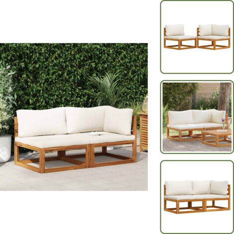 The Living Store Set Divani da Giardino 2 pz con Cuscini Bianco Crema in Acacia - Divano in legno