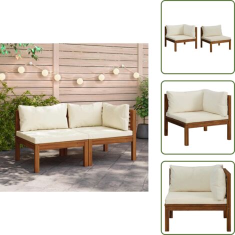 The Living Store Set Divani da Giardino 2 pz con Cuscini Bianco Crema in Acacia - Divano in legno