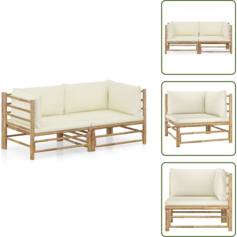The Living Store Set Divani da Giardino 2 pz con Cuscini Bianco Crema in Bambù - Set divani da giardino