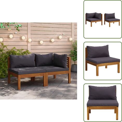 The Living Store Set Divani da Giardino 2 pz con Cuscini Grigio Scuro in Acacia - Divano in legno