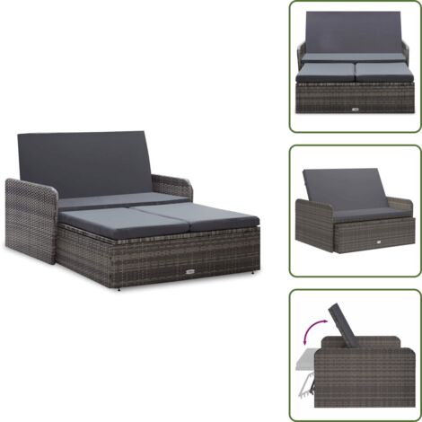 The Living Store Set Divani da Giardino 2 pz con Cuscini in Polyrattan Grigio - Set da giardino