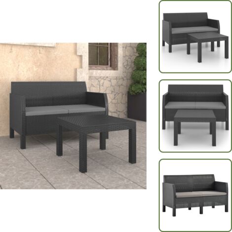 The Living Store Set Divani da Giardino 2 pz con Cuscini in Rattan PP Antracite - Seduta esterna