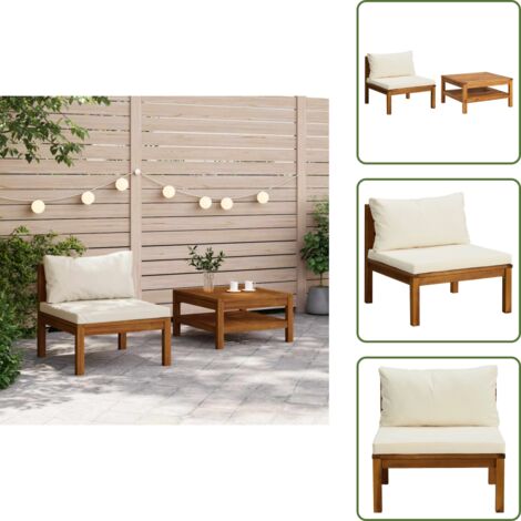 The Living Store Set Divani da Giardino 2pz Cuscini Bianco Crema Massello Acacia - Cuscini da giardino