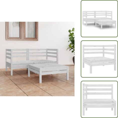 The Living Store Set Divani da Giardino 3 pz Bianco in Legno Massello di Pino - Salotto da giardino