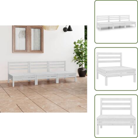 The Living Store Set Divani da Giardino 3 pz Bianco in Legno Massello di Pino - Salotto da giardino