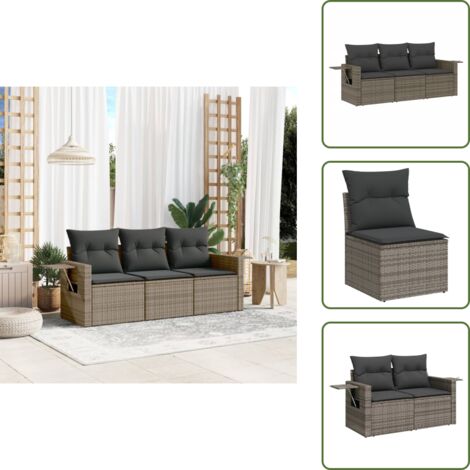 The Living Store Set Divani da Giardino 3 pz con Cuscini Grigio in Polyrattan - Poltrone da giardino