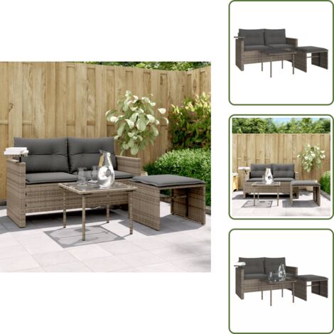 The Living Store Set Divani da Giardino 3 pz con Cuscini Grigio in Polyrattan - Tavolino da giardino