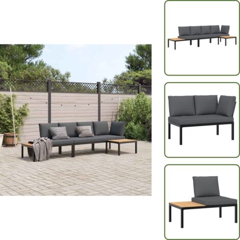 The Living Store Set Divani da Giardino 3 pz con Cuscini in Alluminio Nero - Panca da giardino