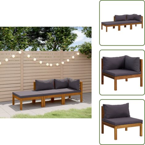 The Living Store Set Divani da Giardino 3 pz con Cuscini in Massello di Acacia - Divano in legno