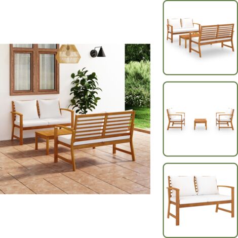 The Living Store Set Divani da Giardino 3 pz con Cuscini in Massello di Acacia - Divano in legno