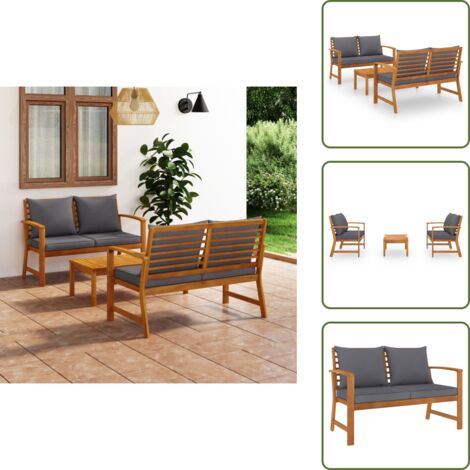 The Living Store Set Divani da Giardino 3 pz con Cuscini in Massello di Acacia - Divano in legno