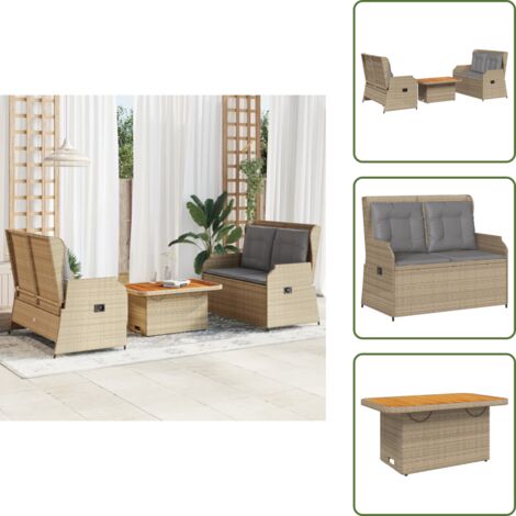 The Living Store Set Divani da Giardino 3 pz con Cuscini in Polyrattan Beige - Tavolo da giardino